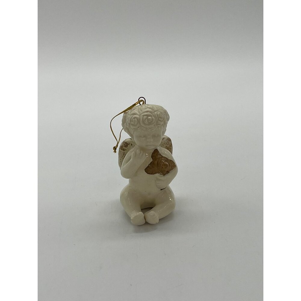 Set of 4 Ceramic White White Angel Ornaments with Gold Instruments and Wings 2" - Picture 7 of 8